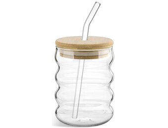 Drinkglas Murby - 290 ml - met rietje en houtendeksel