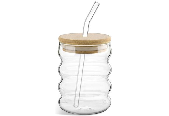 Drinkglas Murby - 290 ml - met rietje en houtendeksel