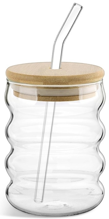 Drinkglas Murby - 290 ml - met rietje en houtendeksel