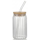 Drinkglas Ruby - 400 ml - met rietje en houtendeksel