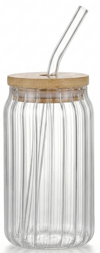 Drinkglas Ruby - 400 ml - met rietje en houtendeksel