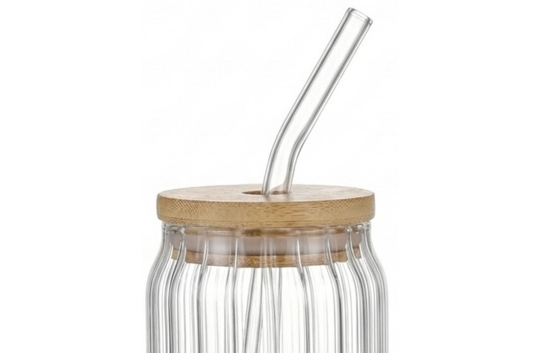 Drinkglas Ruby - 500 ml - met rietje en houtendeksel