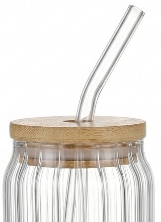 Drinkglas Ruby - 500 ml - met rietje en houtendeksel