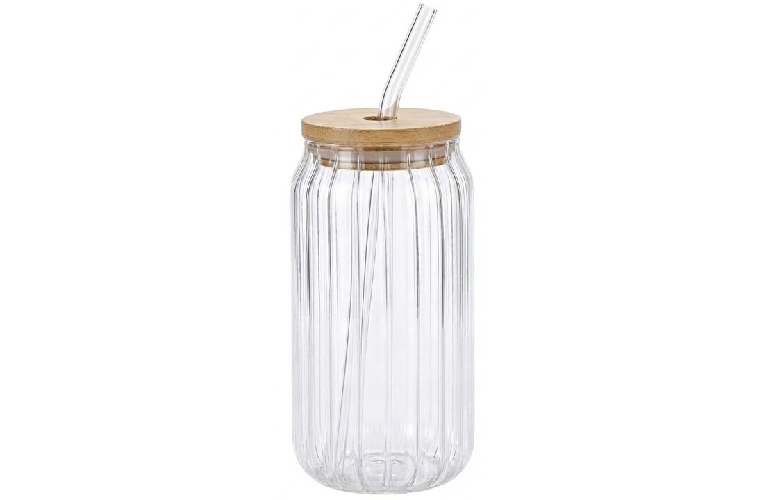 Drinkglas Ruby - 500 ml - met rietje en houtendeksel