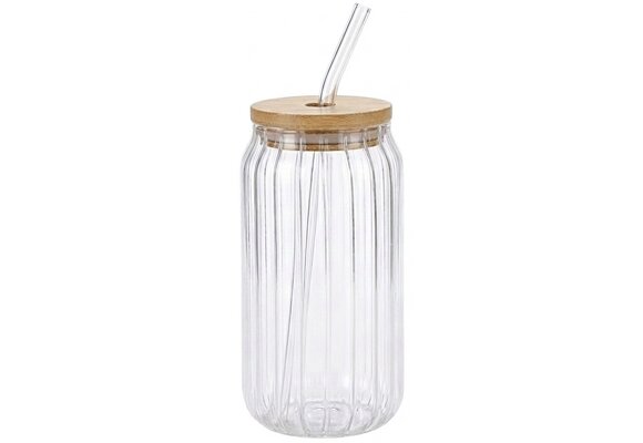 Drinkglas Ruby - 500 ml - met rietje en houtendeksel