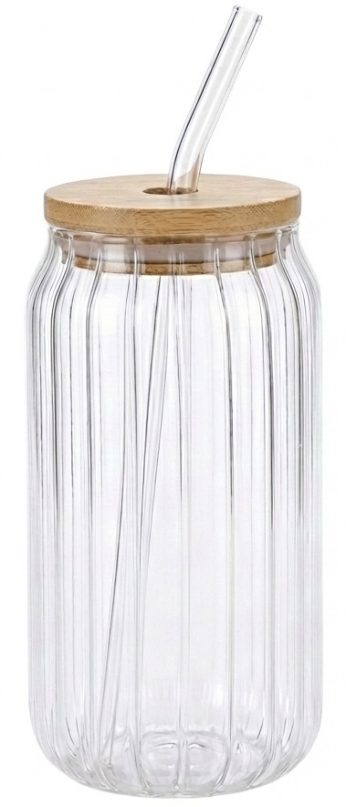 Drinkglas Ruby - 500 ml - met rietje en houtendeksel