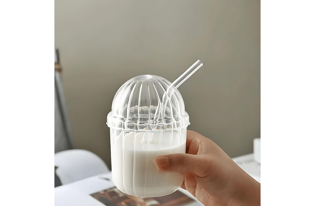 Ijskoffie Glas met rietje en deksel - 500 ML