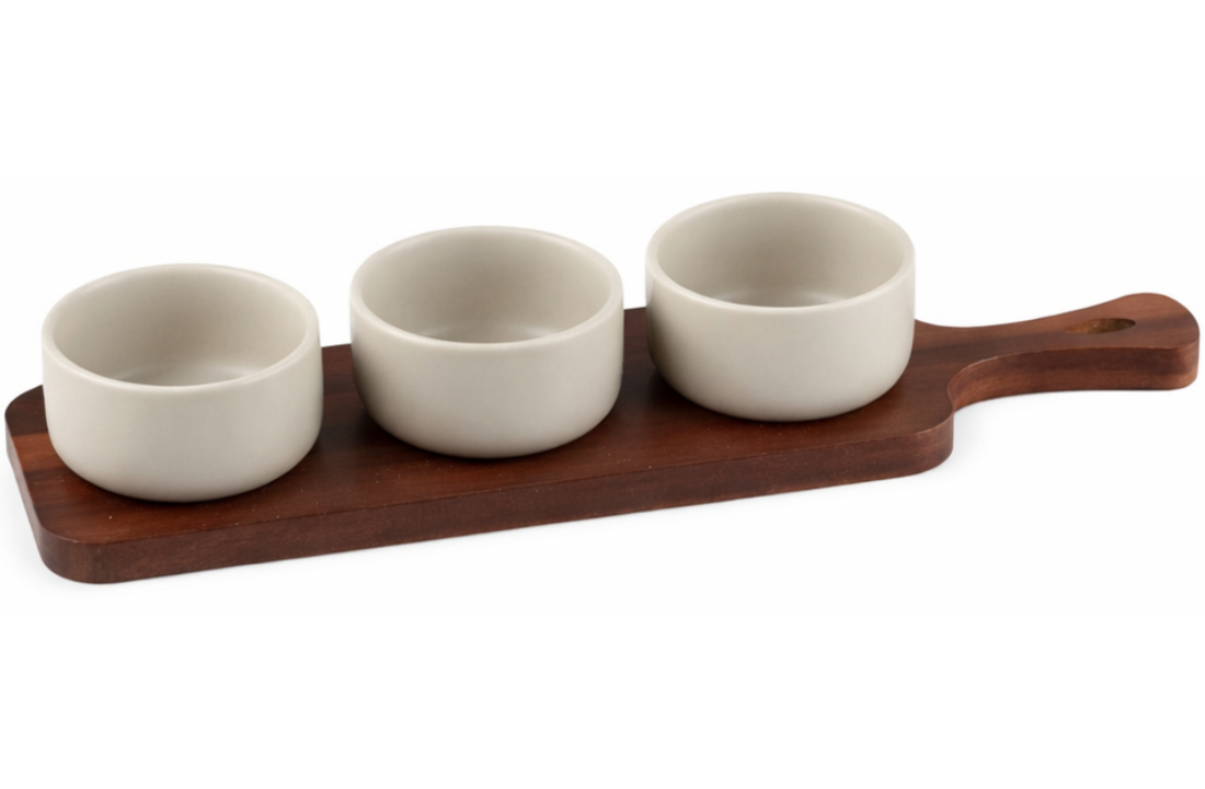 Serveerplank met 3 schaaltjes Terra - Acacia hout