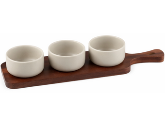 Serveerplank met 3 schaaltjes Terra - Acacia hout
