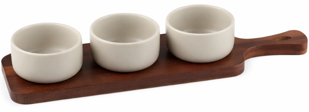 Serveerplank met 3 schaaltjes Terra - Acacia hout