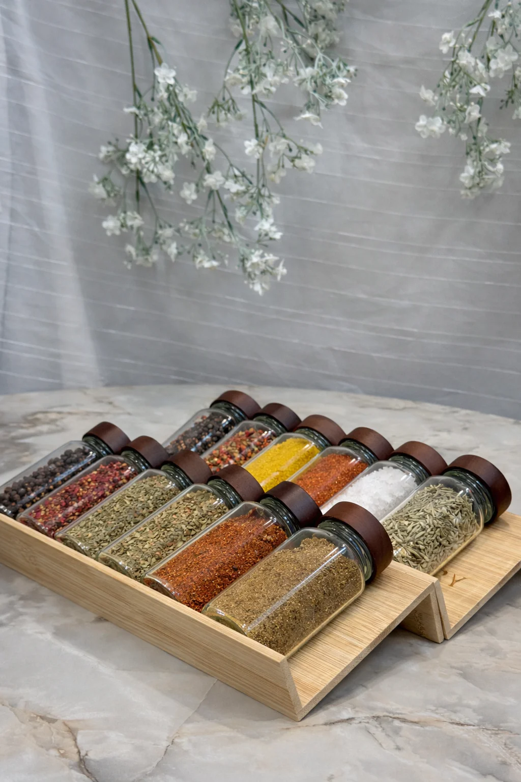 Kruidenpotjes Set – Complete 12-Delige Keukenopslag met Stijlvol Houten Rek