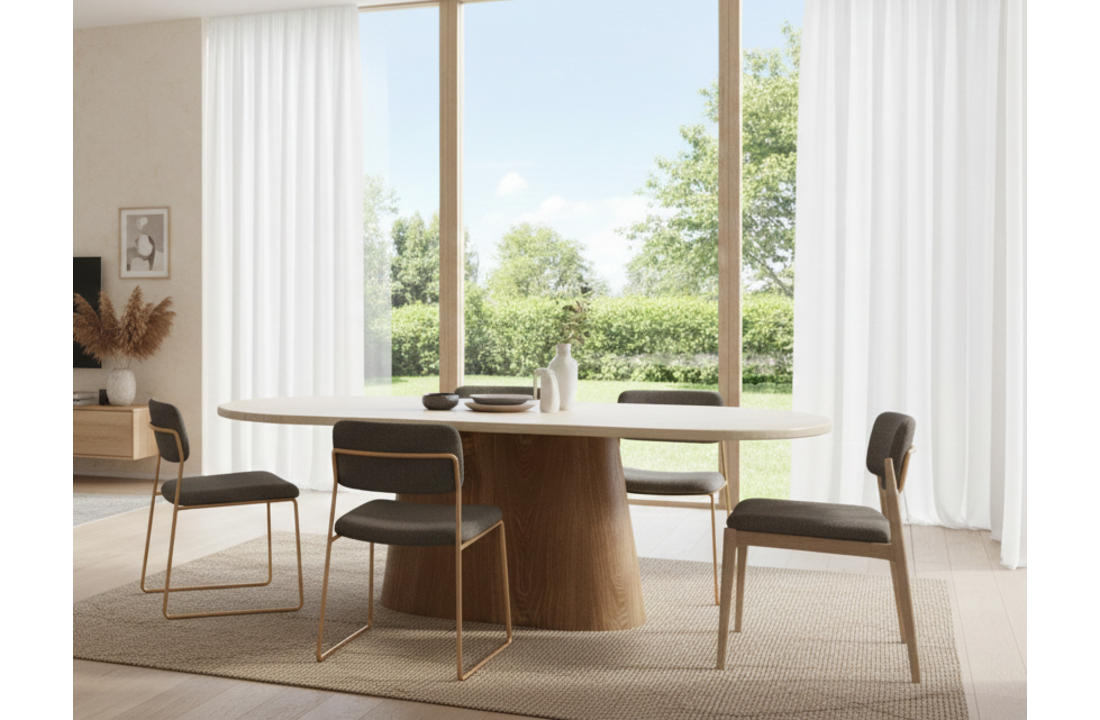 Eettafel Atlanta - Travertin marmer | Eiken