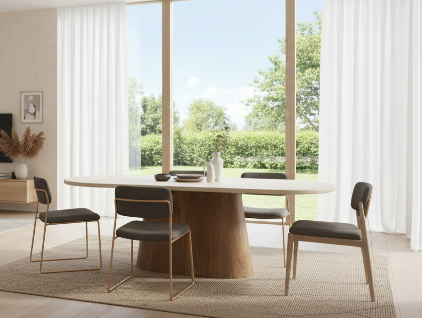 Eettafel Atlanta - Travertin marmer | Eiken