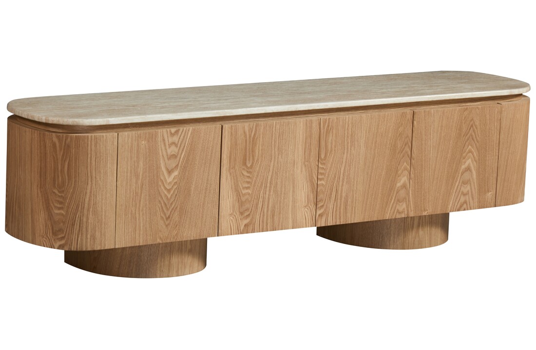 Tv-meubel - Atlanta - Travertin marmer | Eiken - L180 x B40 x H50 cm