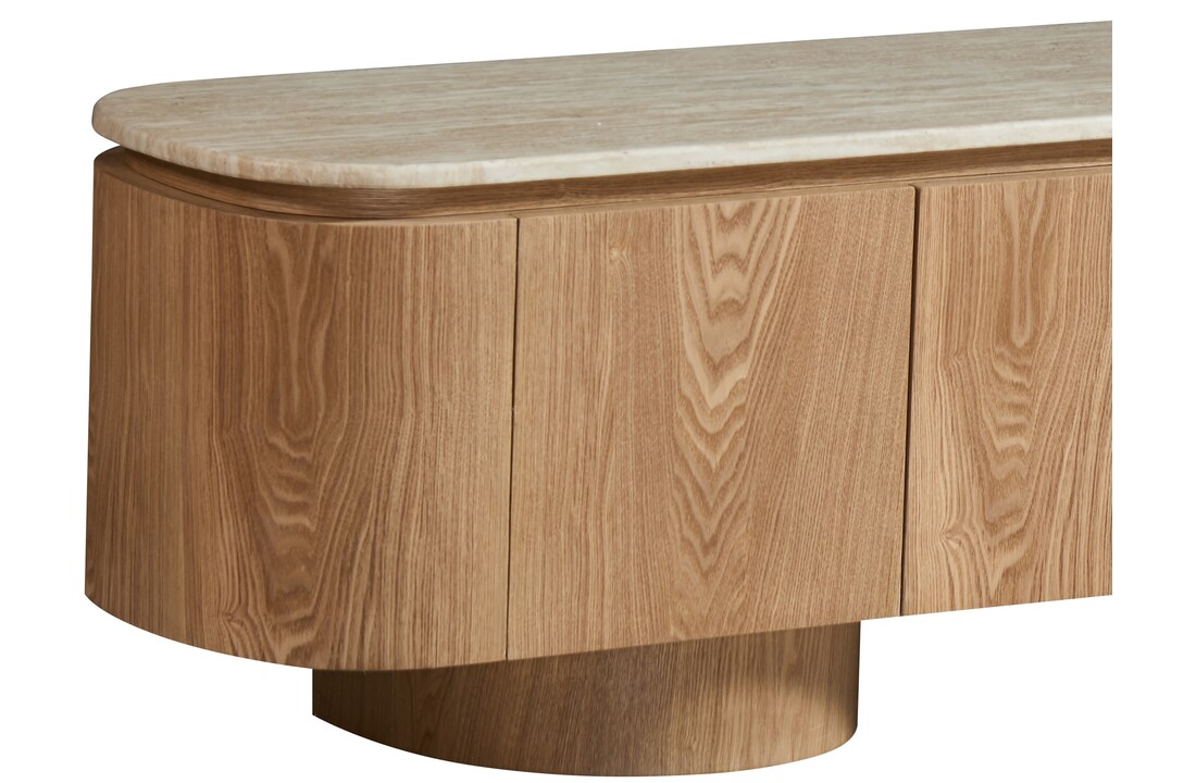 Tv-meubel - Atlanta - Travertin marmer | Eiken - L180 x B40 x H50 cm