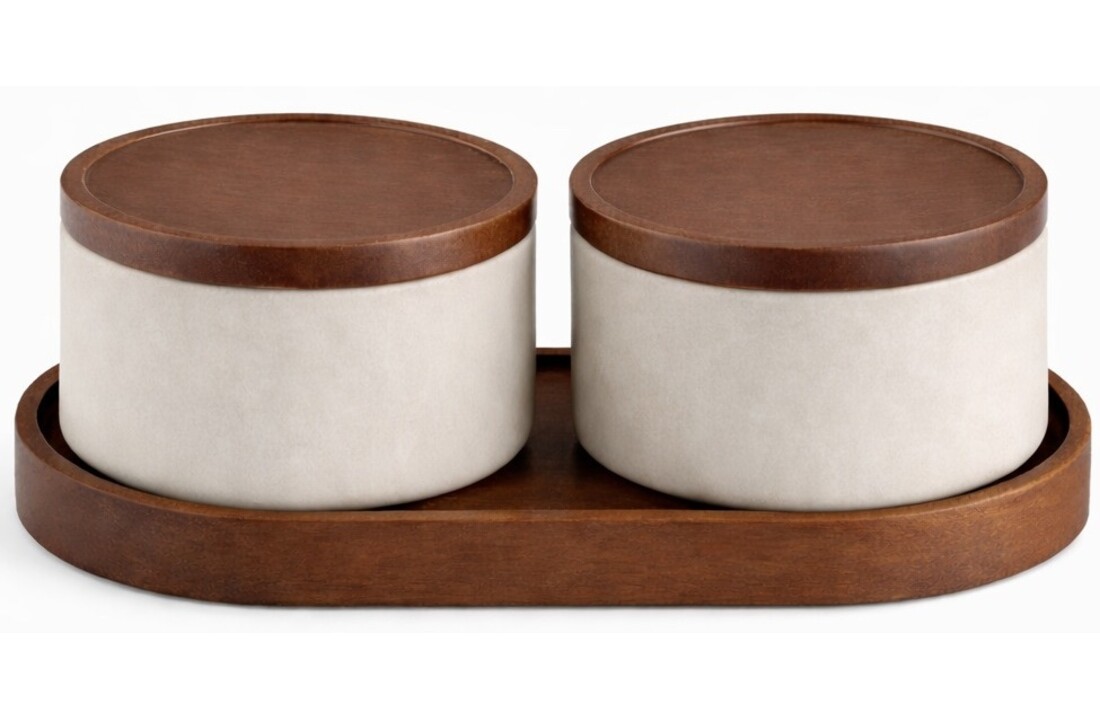 Luxe Voorraadpotten set Terra met onderzetter| 3 delig - Acaciahout