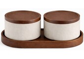 Luxe Voorraadpotten set Terra met onderzetter| 3 delig - Acaciahout