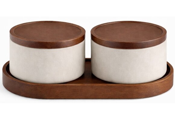 Luxe Voorraadpotten set Terra met onderzetter| 3 delig - Acaciahout
