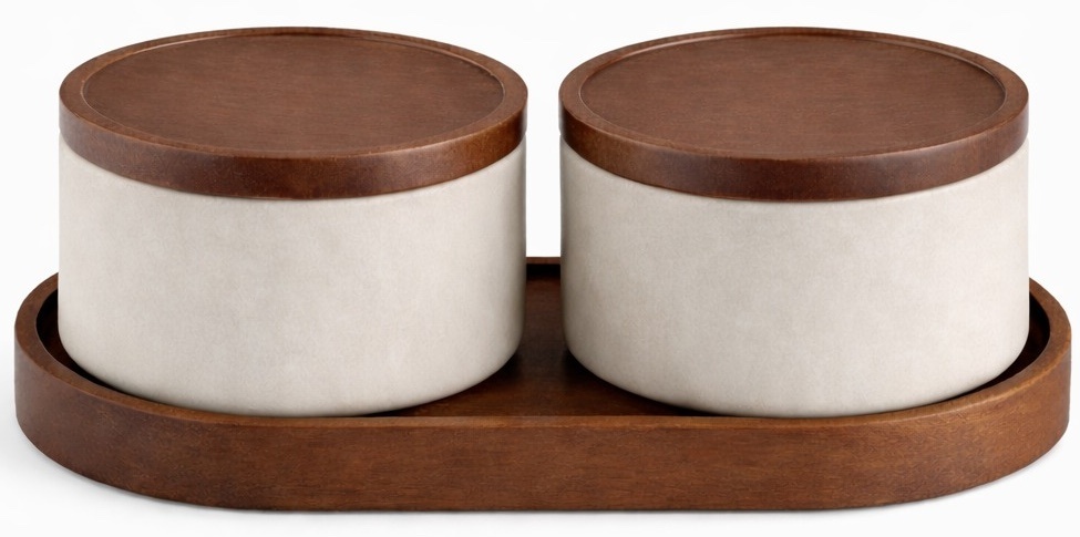 Luxe Voorraadpotten set Terra met onderzetter| 3 delig - Acaciahout