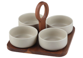 Borrelset met keramische schaaltjes Terra | 5 delig - Acaciahout
