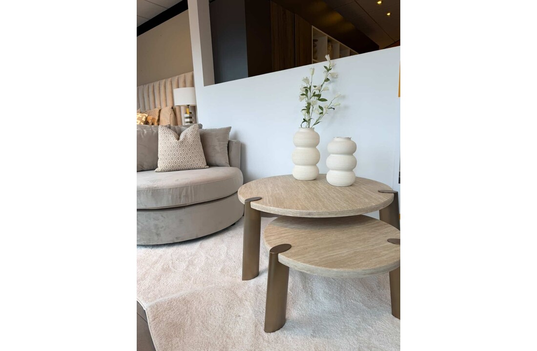 Salontafel Montezara - Travertin | Brushed Gold - set van 2