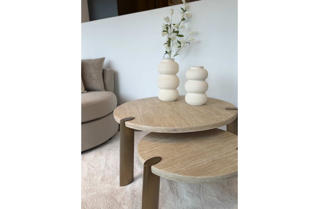 Salontafel Montezara - Travertin | Brushed Gold - set van 2
