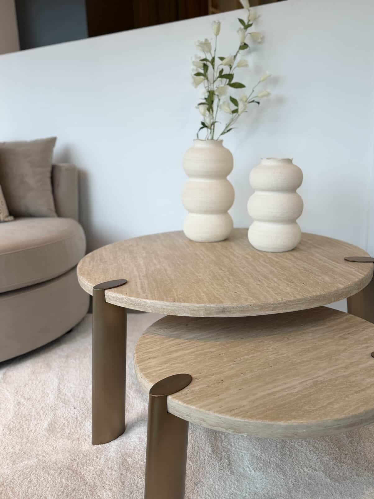 Salontafel Montezara - Travertin | Brushed Gold - set van 2