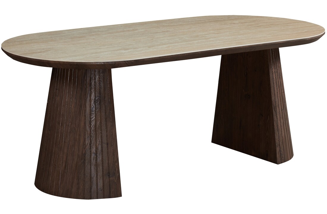 Eettafel Helsinki - Bruin / Keramiek Travertinlook - L200 x B90 x H76 cm