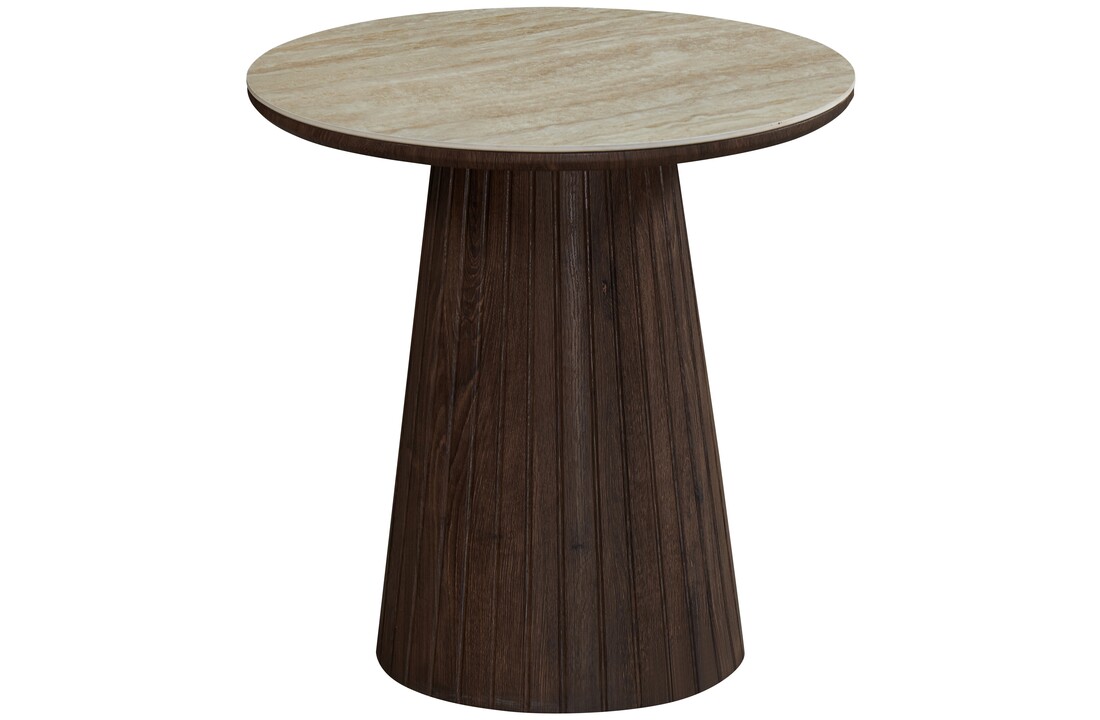 Bijzettafel Helsinki - Bruin / Keramiek Travertinlook - Ø 55 cm x H50 cm