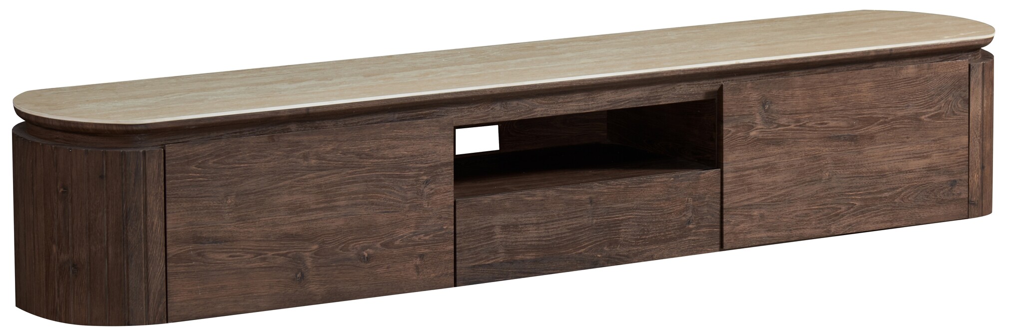 Tv-meubel Helsinki - Zwevend - Bruin / Keramiek Travertinlook - L200 x B40 x H35 cm