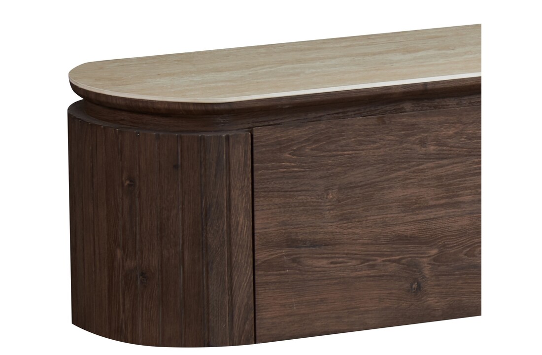 Tv-meubel Helsinki - Zwevend - Bruin / Keramiek Travertinlook - L200 x B40 x H35 cm