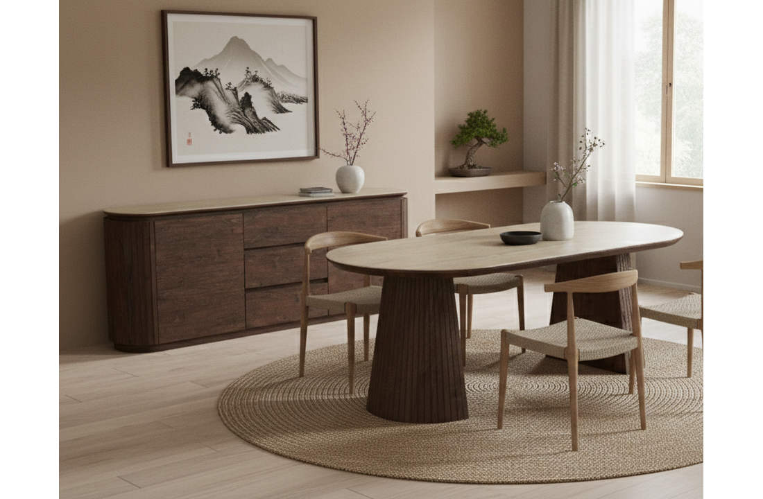 Dressoir Helsinki - Bruin / Keramiek Travertinlook - L200 x B40 x H80 cm