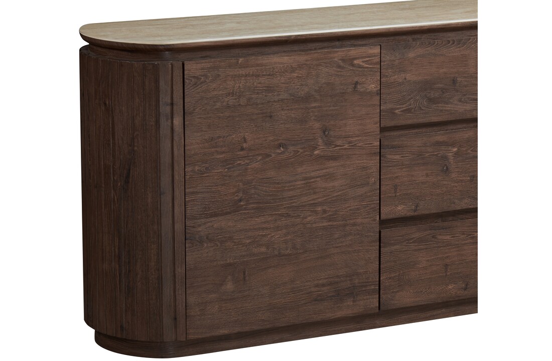 Dressoir Helsinki - Bruin / Keramiek Travertinlook - L200 x B40 x H80 cm