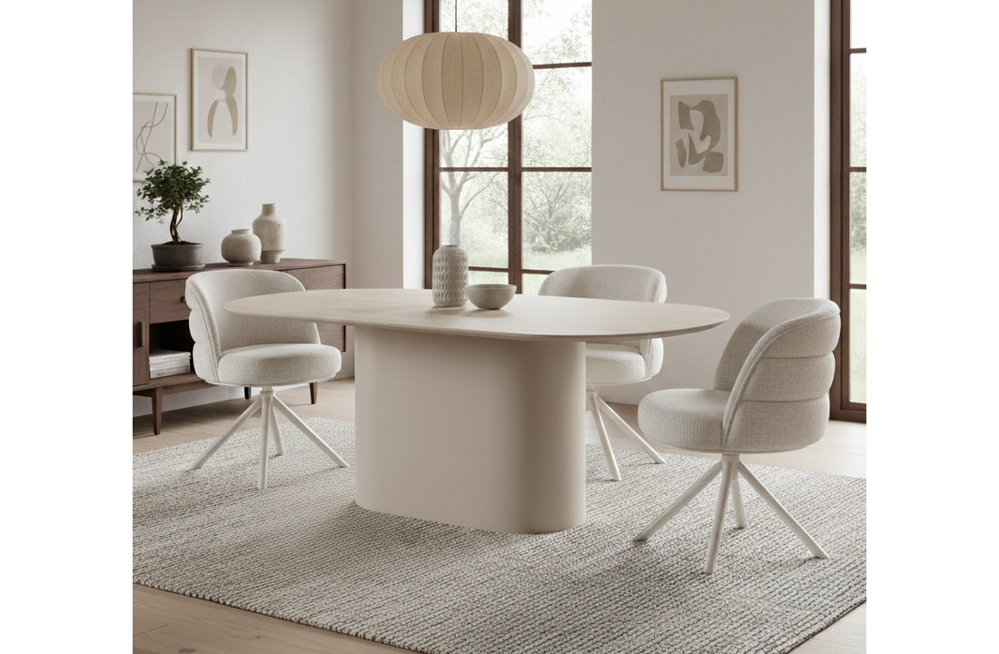 Eettafel Como -  Mat Beige - Keramiek (travertin look) - ovaal