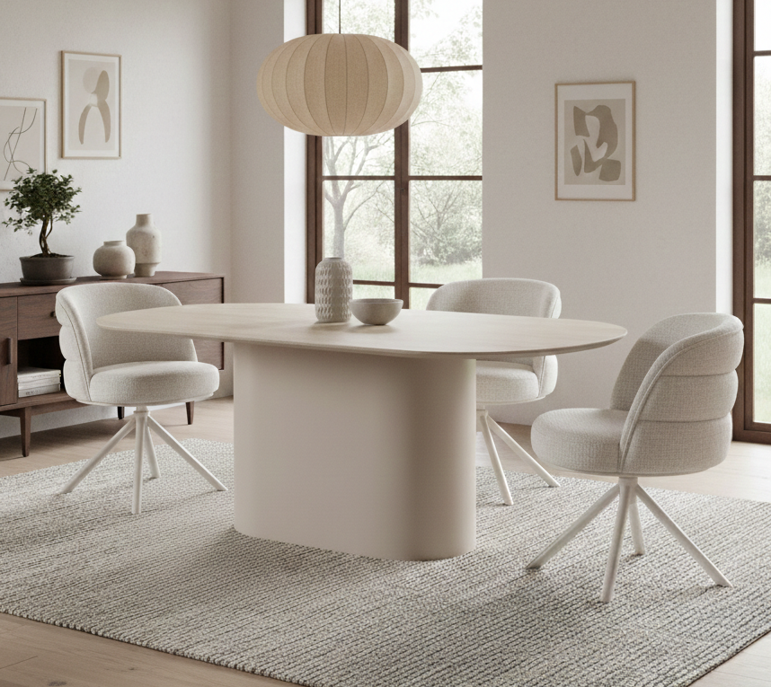 Eettafel Como -  Mat Beige - Keramiek (travertin look) - ovaal