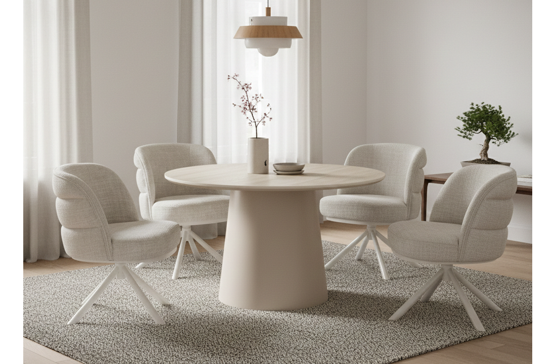 Eettafel Como -  Mat Beige - Keramiek (travertin look) - rond - Ø120x76 cm