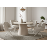 Eettafel Como -  Mat Beige - Keramiek (travertin look) - rond - Ø120x76 cm