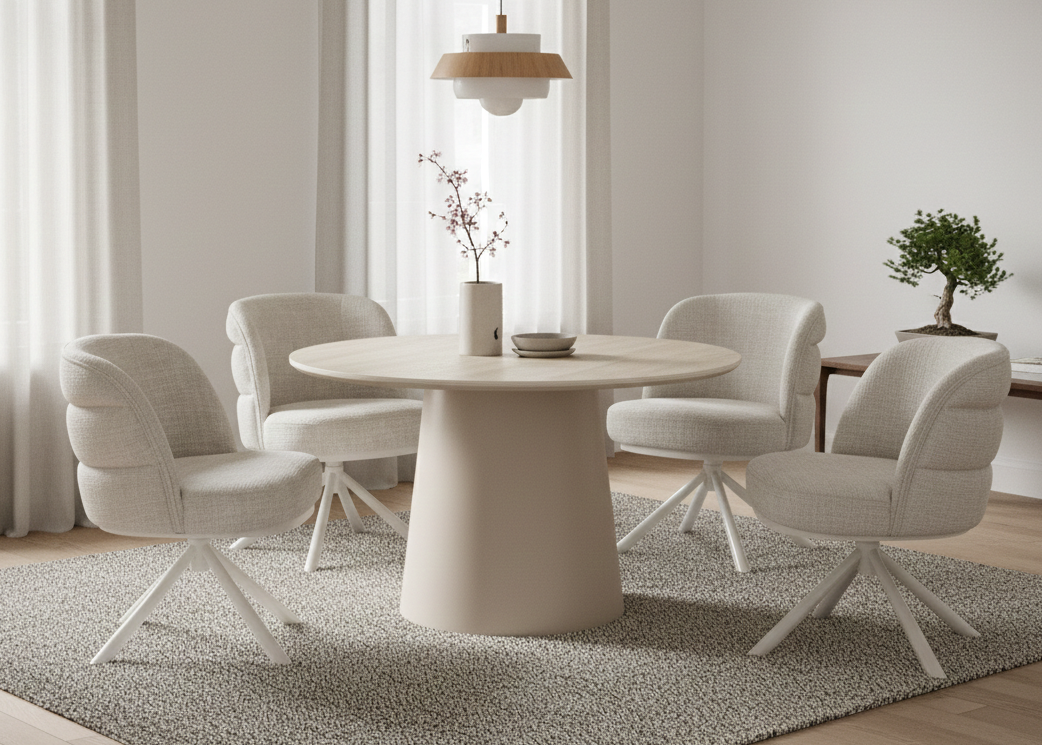 Eettafel Como -  Mat Beige - Keramiek (travertin look) - rond - Ø120x76 cm