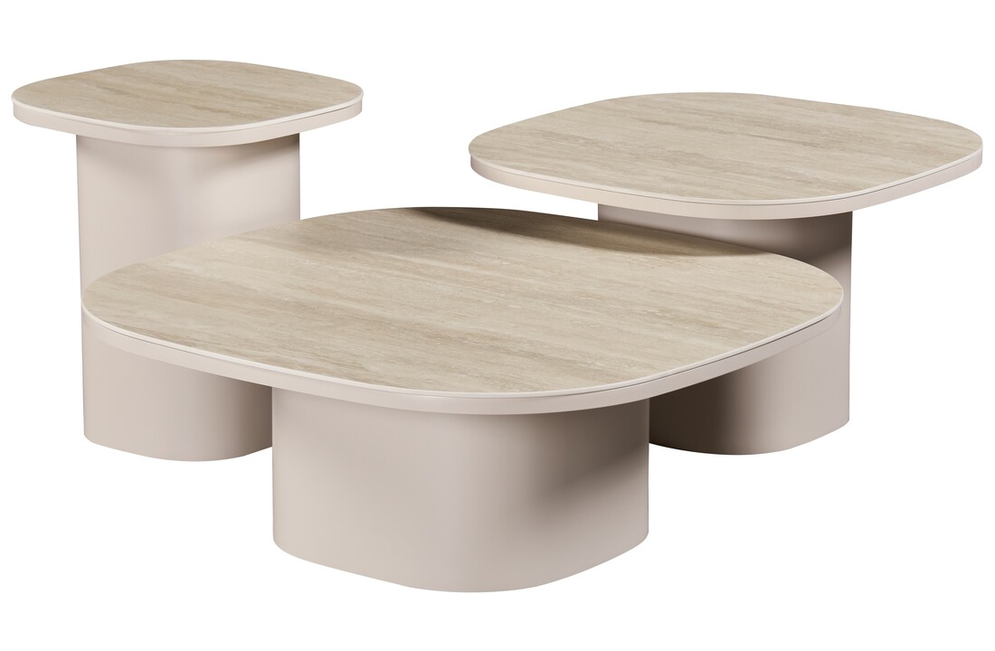 Salontafel Como -  Mat Beige - Keramiek (travertin look) - Set van 3