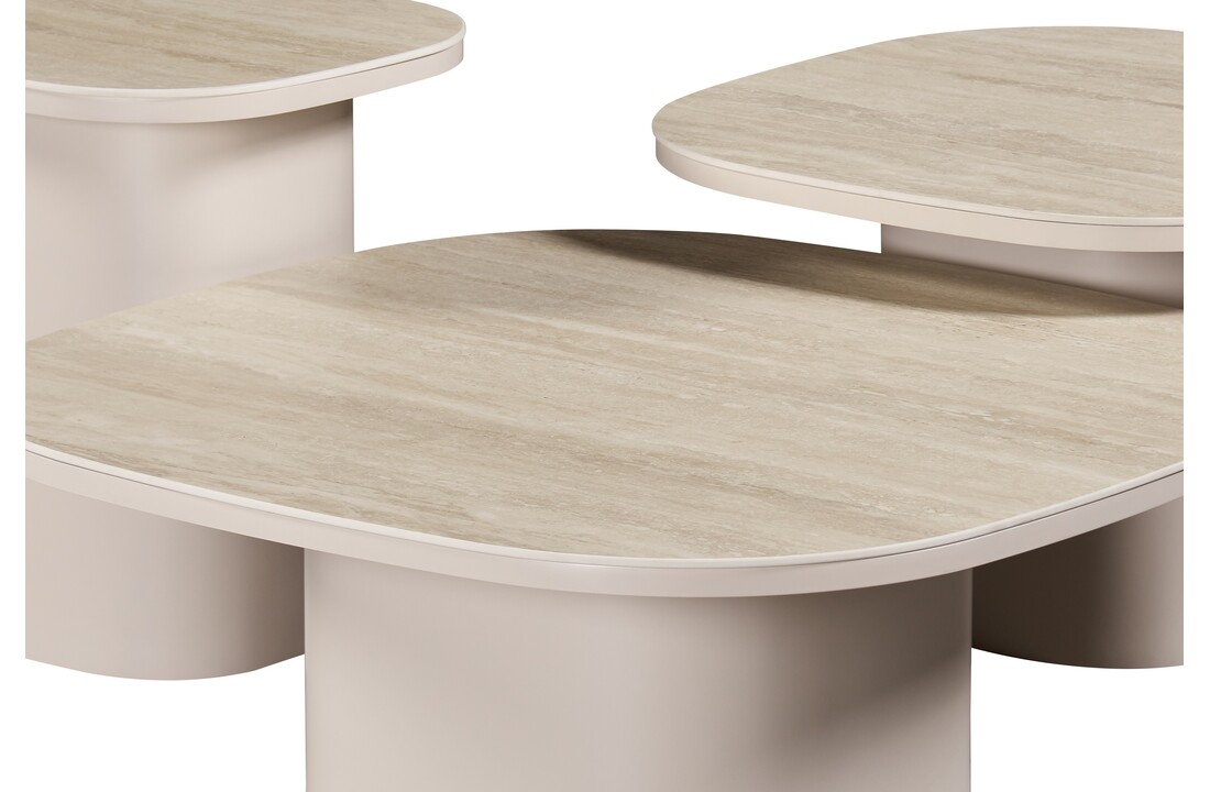 Eettafel Como -  Mat Beige - Keramiek (travertin look) - Set van 3