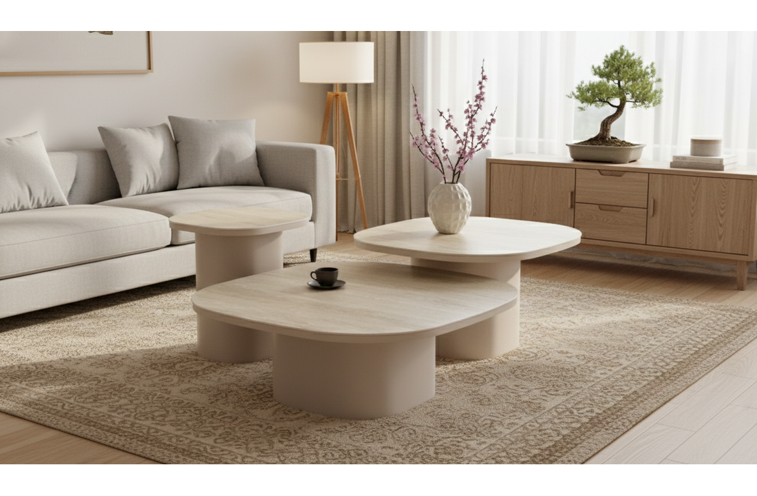 Salontafel Como -  Mat Beige - Keramiek (travertin look) - Set van 3