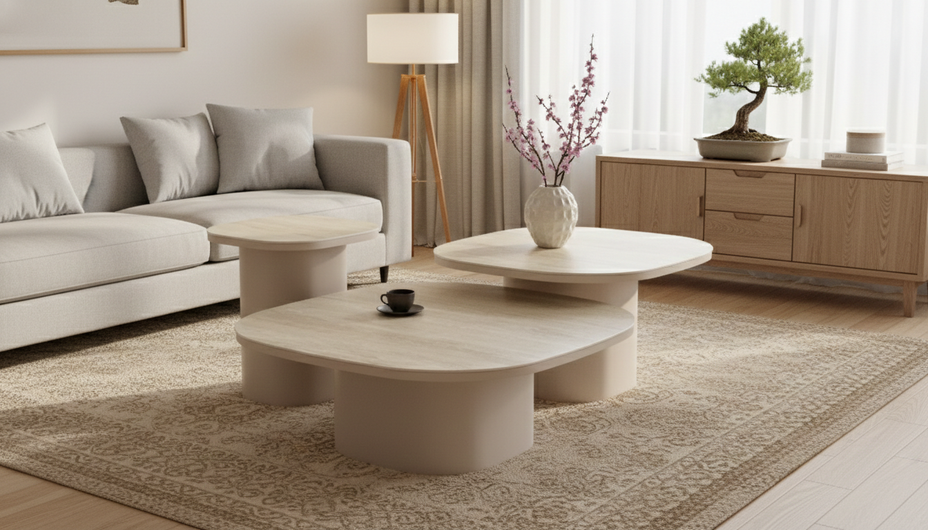 Salontafel Como -  Mat Beige - Keramiek (travertin look) - Set van 3