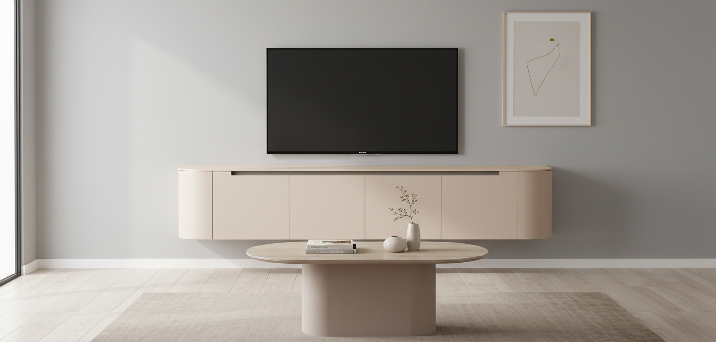 Salontafel Como -  Mat Beige - Keramiek (travertin look) - Ovaal