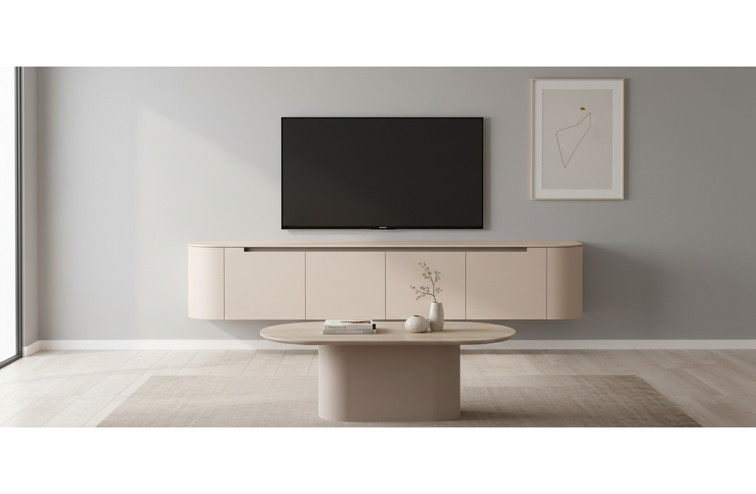 Tv-meubel Zwevend Como - Mat Beige - Keramiek (travertin look) - 200x36x30 cm