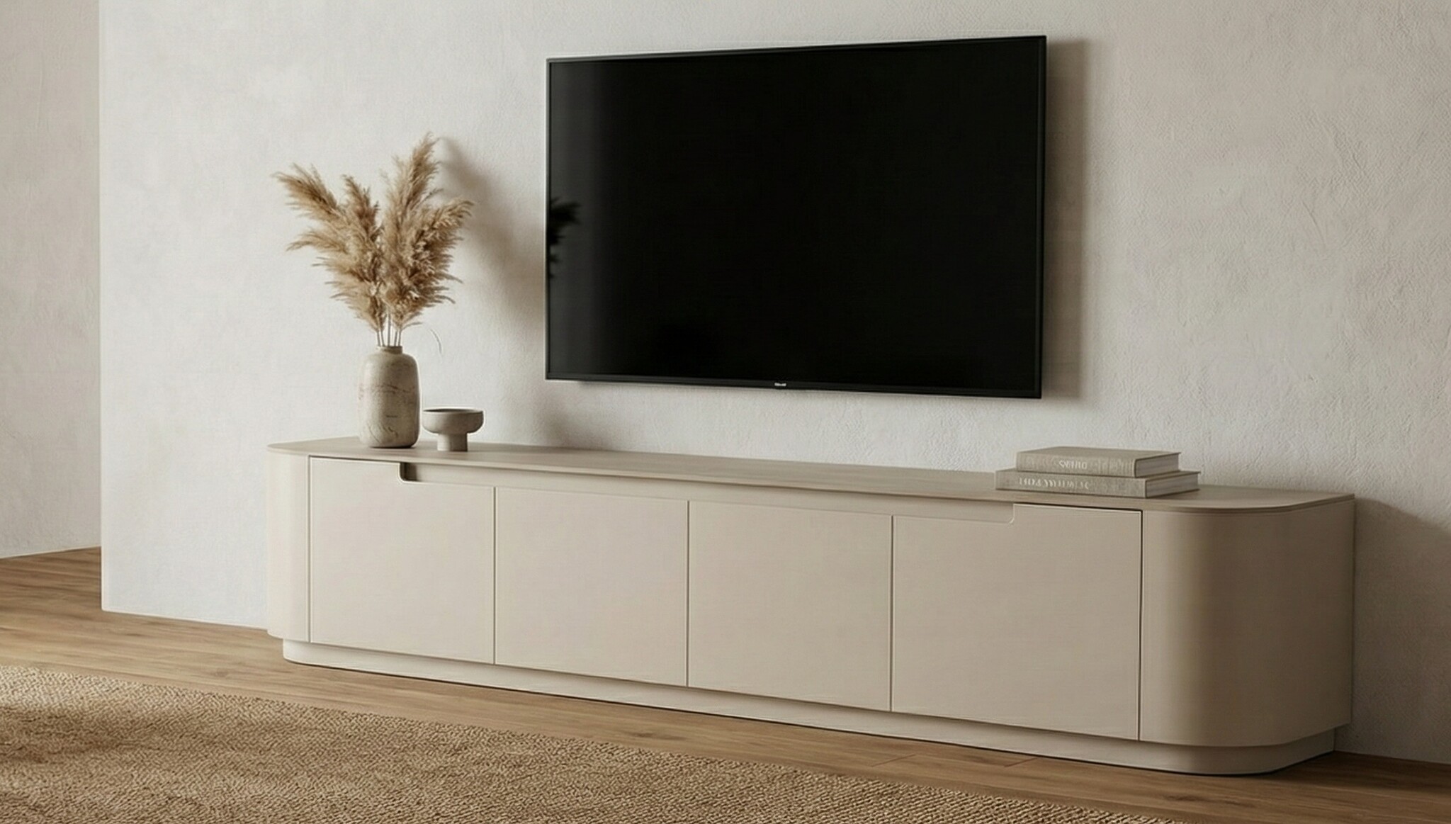 Tv-meubel Staand Como - Mat Beige - Keramiek (travertin look) - 200x36x38 cm