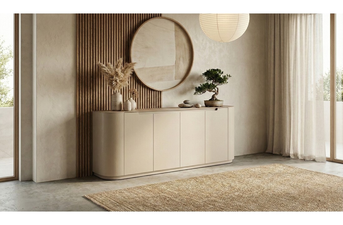Dressoir Staand Como - Mat Beige - Keramiek (travertin look) - 200x40x80 cm