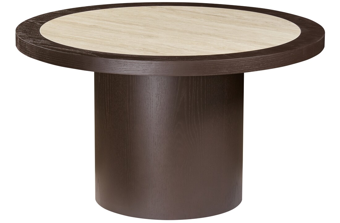 Eettafel Vento - Bruin Eiken - Keramiek (travertin look) - Rond - Ø 130 x H76 cm