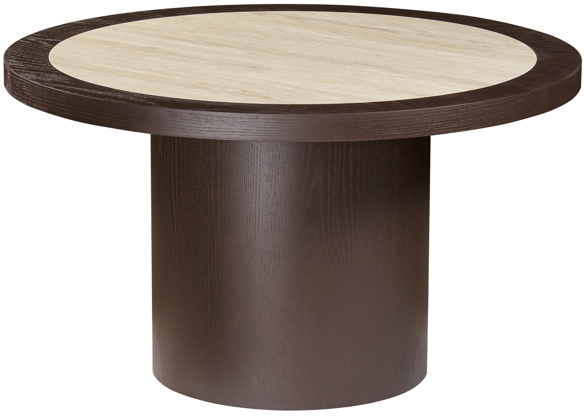 Eettafel Vento - Bruin Eiken - Keramiek (travertin look) - Rond - Ø 130 x H76 cm