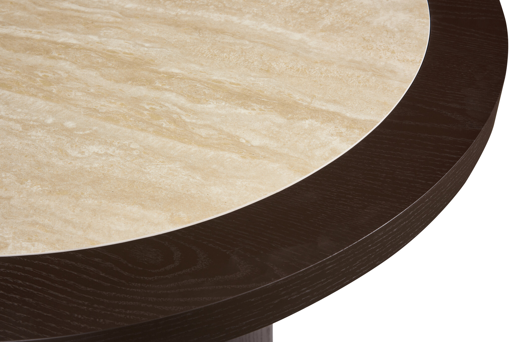 Eettafel Vento - Bruin Eiken - Keramiek (travertin look) - Rond - Ø 130 x H76 cm