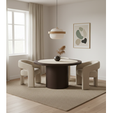 Eettafel Vento - Bruin Eiken - Keramiek (travertin look) - Rond - Ø 130 x H76 cm